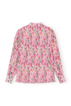 Fashion GANNI Plissierte Bluse Aus Georgette Sugar Plum