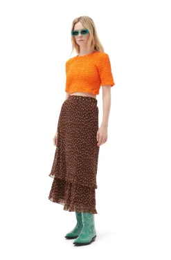 Online GANNI Plissierter Mehrlagiger Georgette-Maxirock Rocky Road