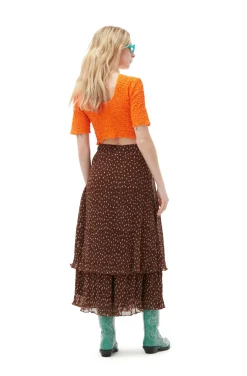 Online GANNI Plissierter Mehrlagiger Georgette-Maxirock Rocky Road