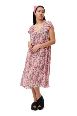 Cheap GANNI Plissiertes Georgette-Midikleid Sugar Plum