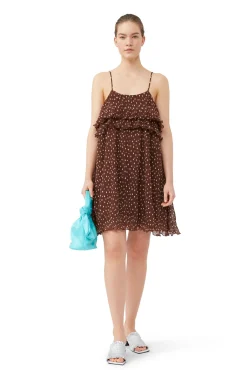 Sale GANNI Plissiertes Georgette-Minikleid Mit Tragern Rocky Road