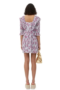 Outlet GANNI Plissiertes Georgette-Minikleid Mit Ruschen Mauve Chalk