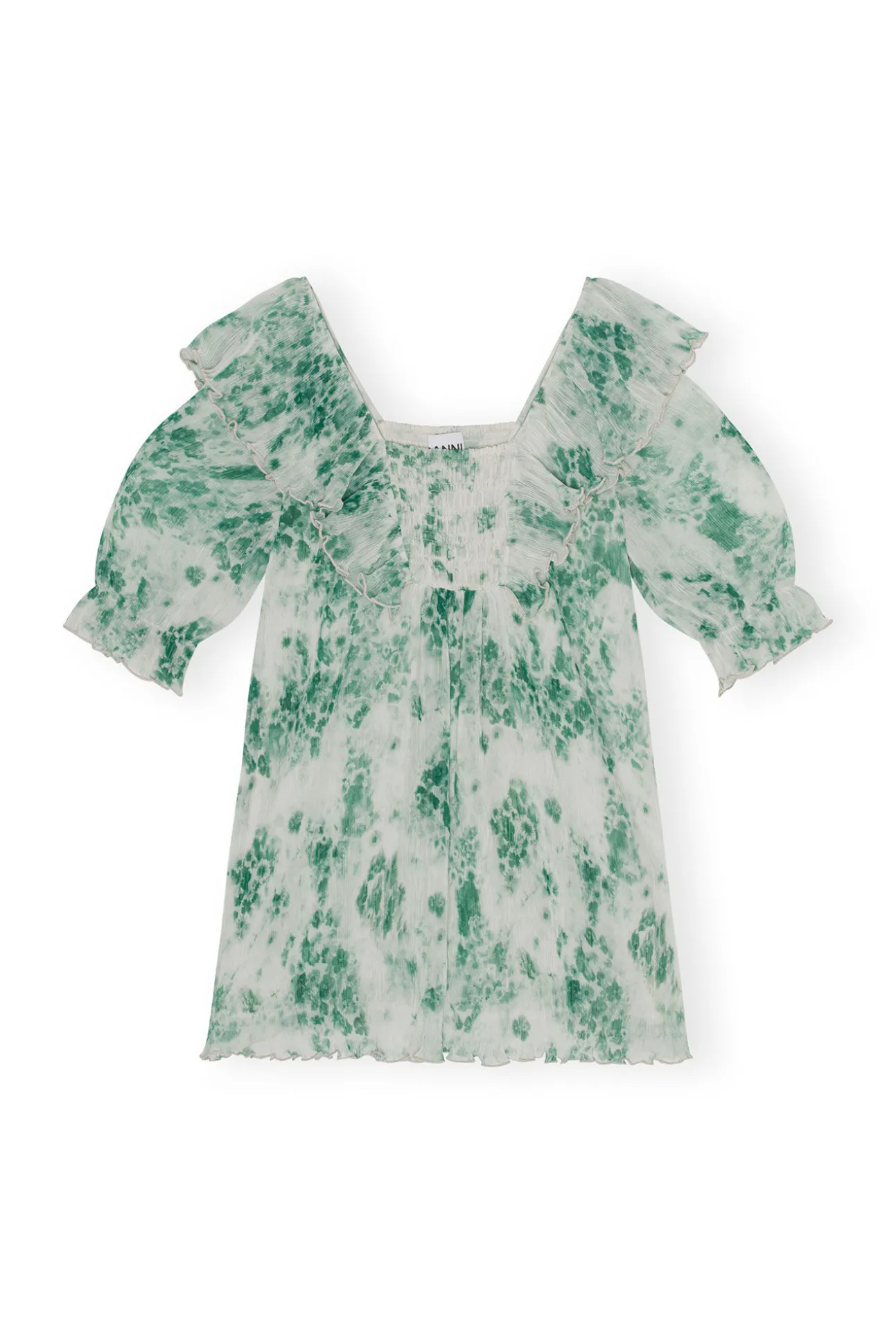 Fashion GANNI Plissiertes Georgette-Minikleid Mit Ruschen Egret
