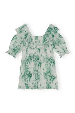 Fashion GANNI Plissiertes Georgette-Minikleid Mit Ruschen Egret