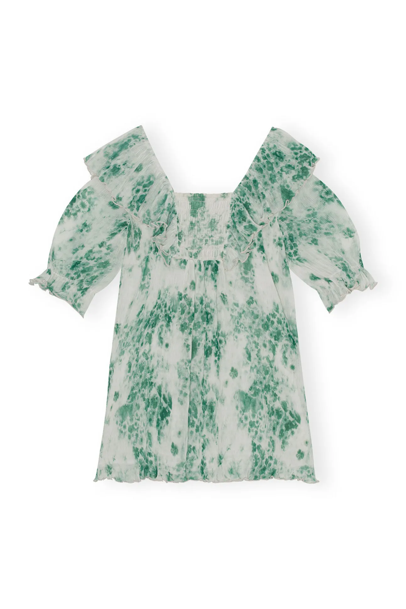 Fashion GANNI Plissiertes Georgette-Minikleid Mit Ruschen Egret