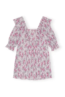 Outlet GANNI Plissiertes Georgette-Minikleid Mit Ruschen Mauve Chalk