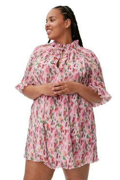 Sale GANNI Plissiertes Georgette-Minikleid Mit Ruschen Sugar Plum
