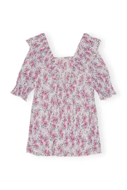 Outlet GANNI Plissiertes Georgette-Minikleid Mit Ruschen Mauve Chalk