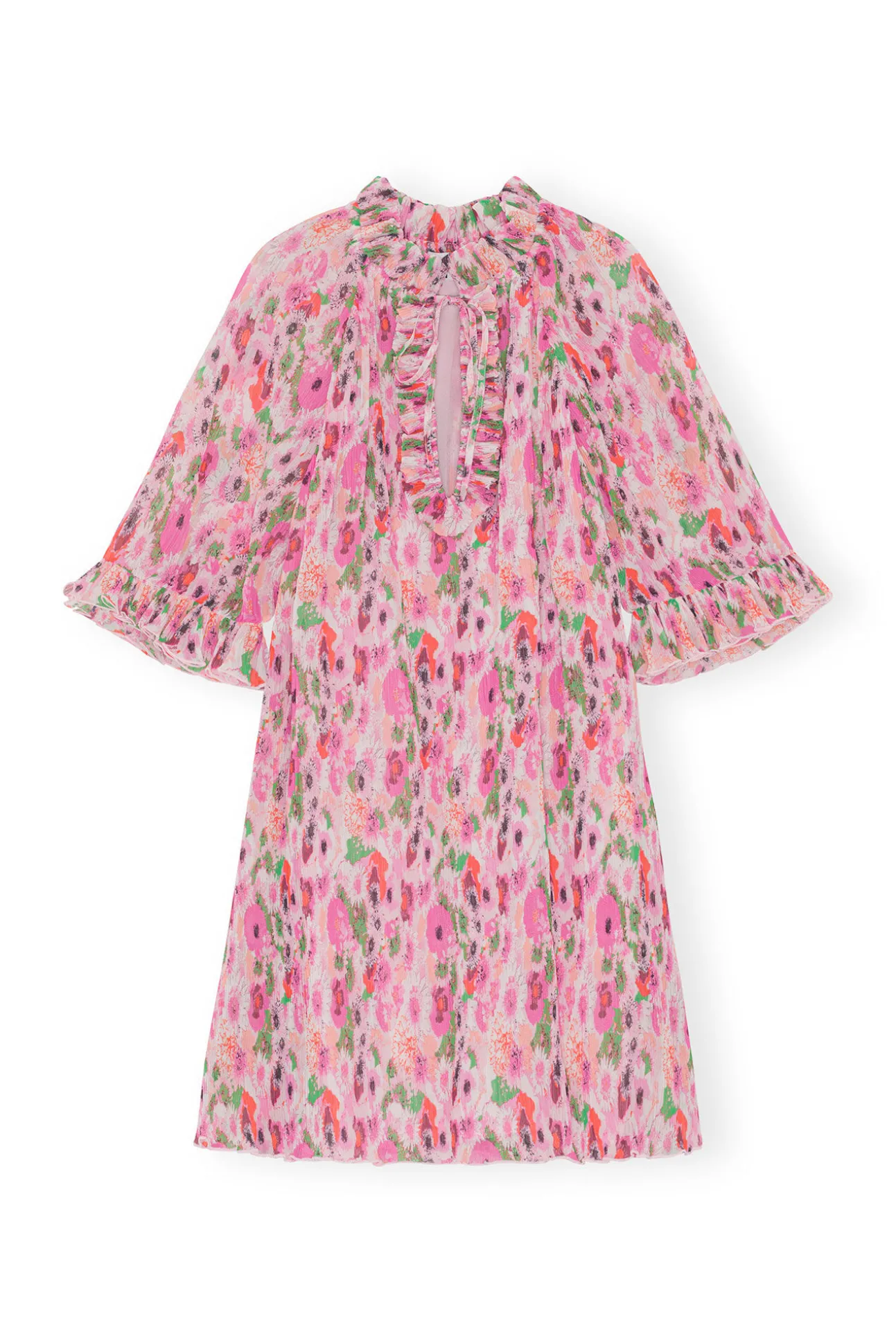 Sale GANNI Plissiertes Georgette-Minikleid Mit Ruschen Sugar Plum