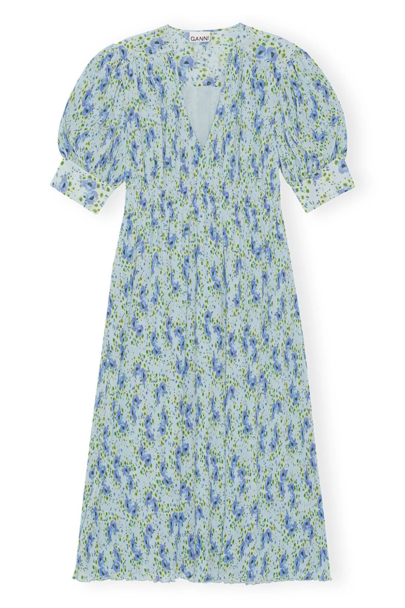 Cheap GANNI Plissiertes Und Gesmoktes Georgette-Midikleid Mit V-Ausschnitt Ice Water