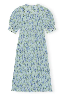 Cheap GANNI Plissiertes Und Gesmoktes Georgette-Midikleid Mit V-Ausschnitt Ice Water