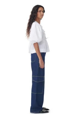 Discount GANNI Poplin-Bluse Aus Cotton Black