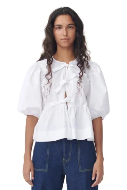 Discount GANNI Poplin-Bluse Aus Cotton Black