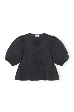Discount GANNI Poplin-Bluse Aus Cotton Black