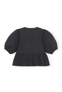 Discount GANNI Poplin-Bluse Aus Cotton Black