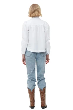 Hot GANNI Poplin-Hemd Aus Cotton Bright White
