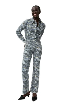 Best Sale GANNI Print Denim Shirt Brunnera Blue
