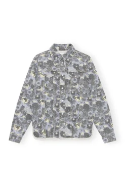 Best Sale GANNI Print Denim Shirt Brunnera Blue