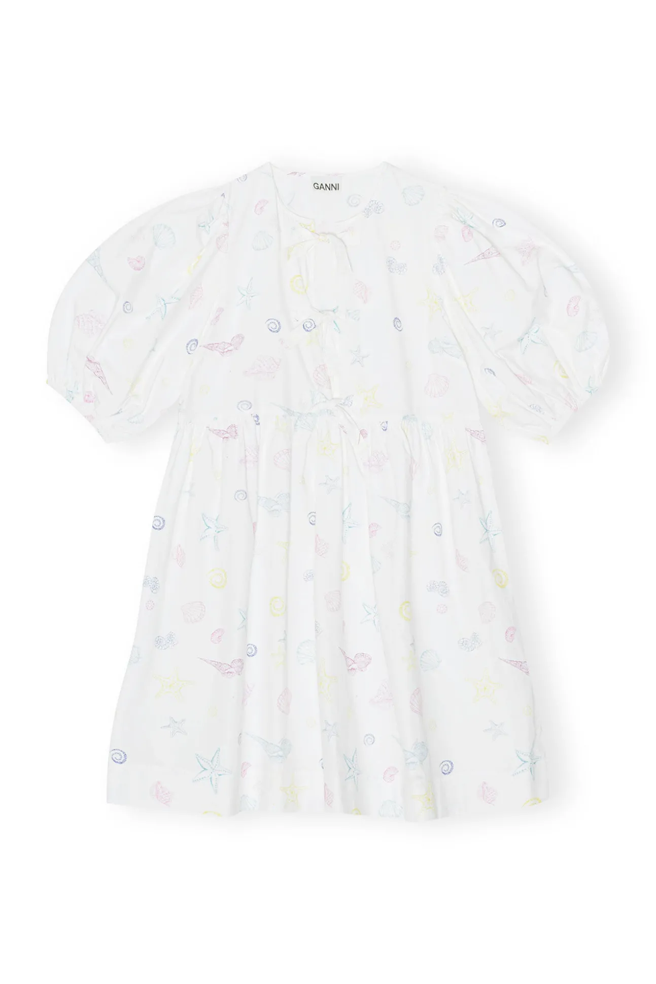 Cheap GANNI Printed Cotton Tieband Dress Bright White