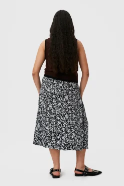Flash Sale GANNI Printed Crepe Wrap Skirt Black
