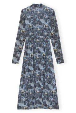 Best GANNI Printed Mesh Wrap Dress Brunnera Blue