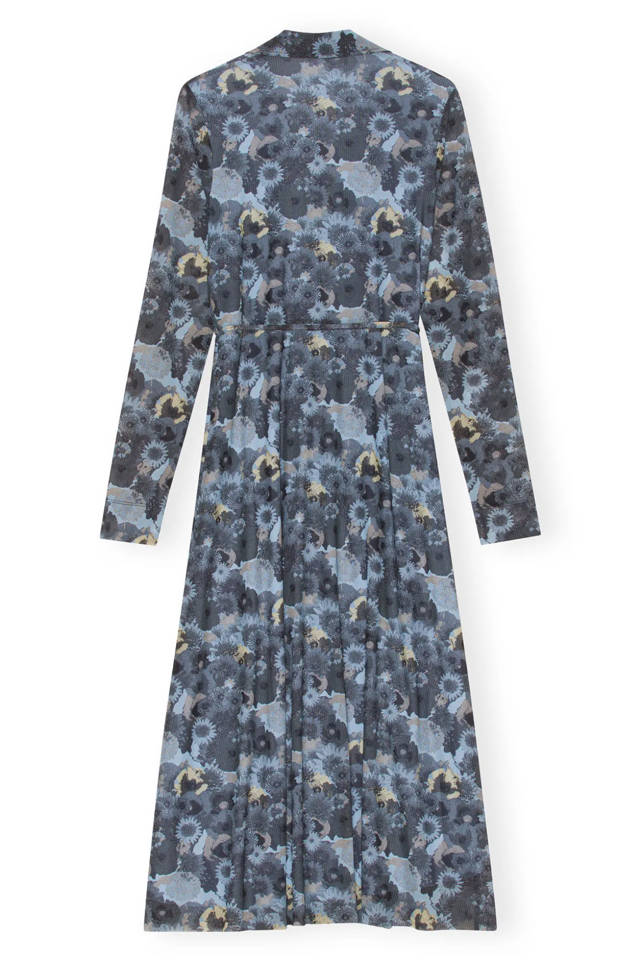 Best GANNI Printed Mesh Wrap Dress Brunnera Blue