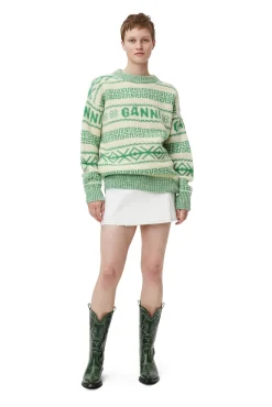 Cheap GANNI Pullover Aus Gruner Wool Egret