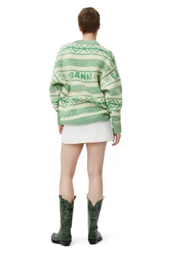 Cheap GANNI Pullover Aus Gruner Wool Egret