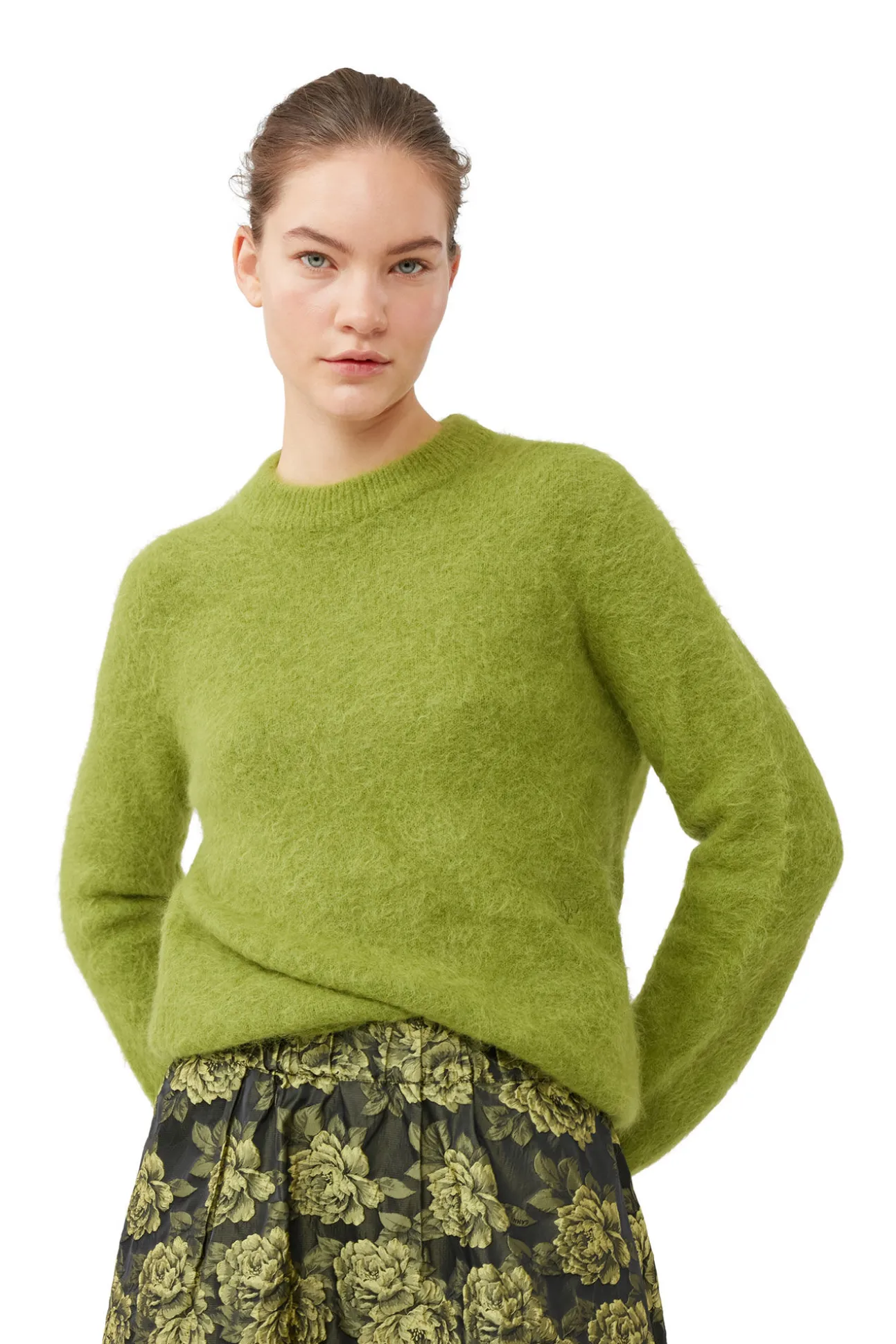 Discount GANNI Pullover Mit O-Ausschnitt Aus Brushed Alpaca Going Green