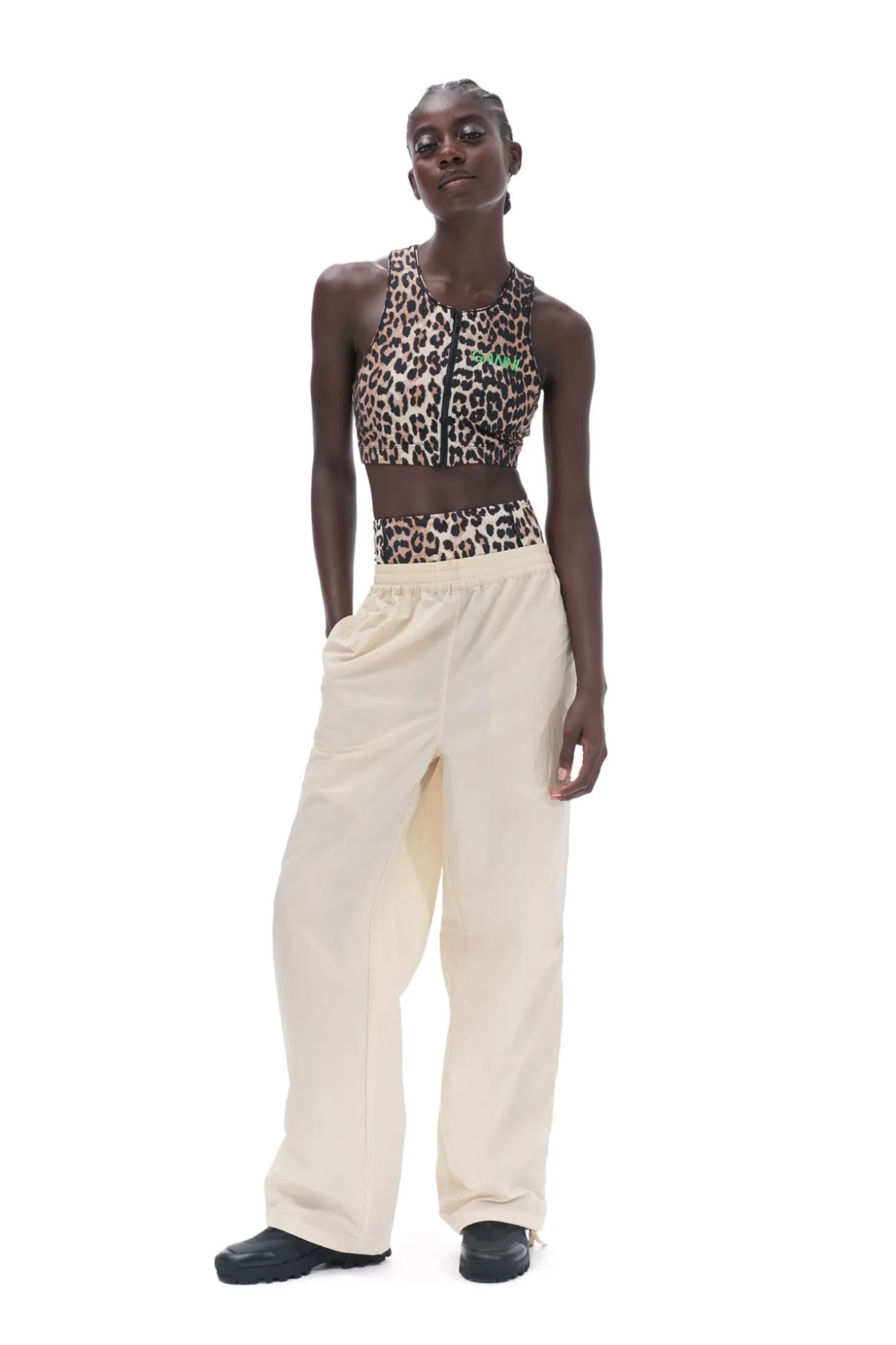 Cheap GANNI Racerback-Sporttop Mit Reisverschluss Leopard