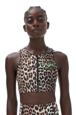 Cheap GANNI Racerback-Sporttop Mit Reisverschluss Leopard