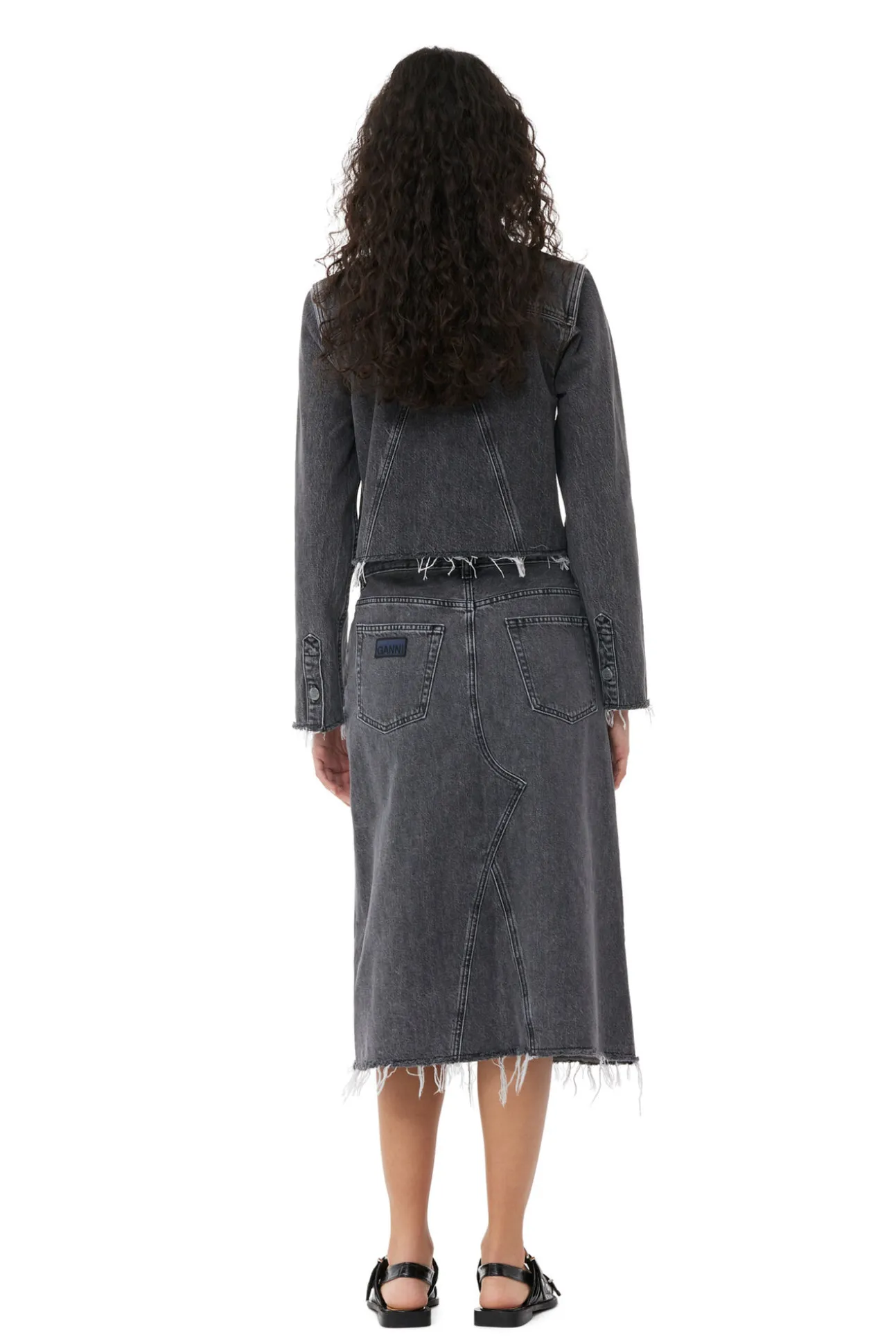 Online GANNI Re-Cut-Midirock Aus Denim Washed Black/Black