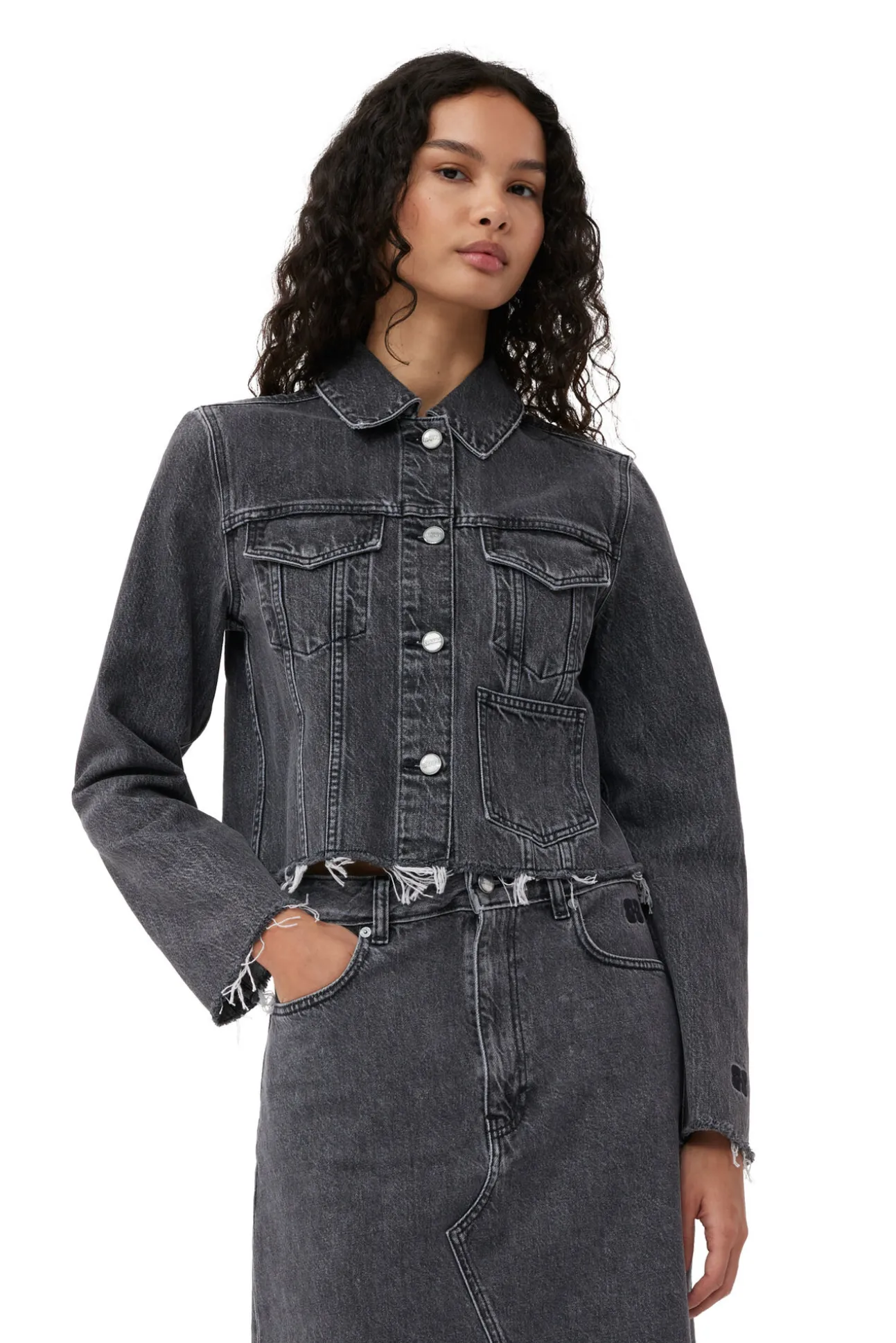 Online GANNI Re-Cut-Midirock Aus Denim Washed Black/Black