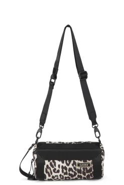 Store GANNI Recycelte Mini-Barrel-Umhangetasche Leopard