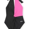 Cheap GANNI Recycled Cutline Front Twist Swimsuit Sugar Plum