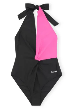Cheap GANNI Recycled Cutline Front Twist Swimsuit Sugar Plum