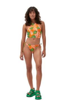 Cheap GANNI Recycled Printed Halter Bikini Top Vibrant Orange
