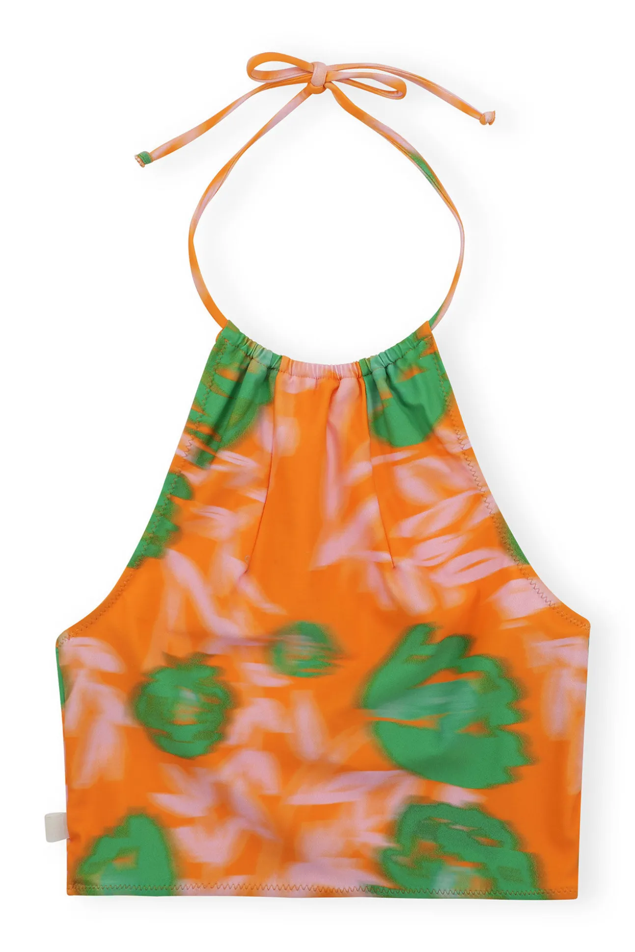 Cheap GANNI Recycled Printed Halter Bikini Top Vibrant Orange