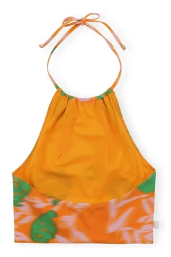 Cheap GANNI Recycled Printed Halter Bikini Top Vibrant Orange