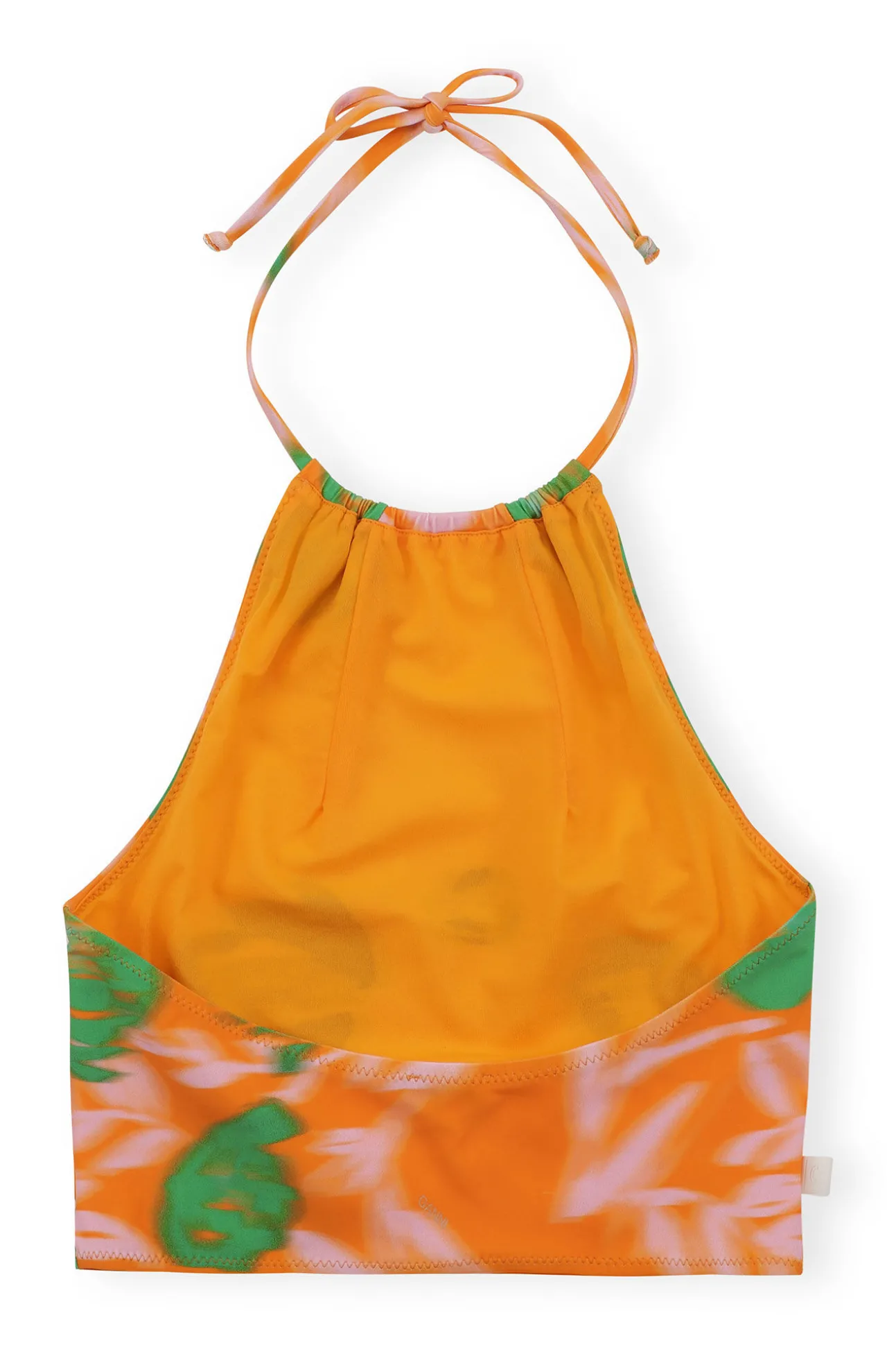 Cheap GANNI Recycled Printed Halter Bikini Top Vibrant Orange