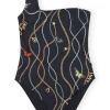 Flash Sale GANNI Recycled Printed One Shoulder Swimsuit Black
