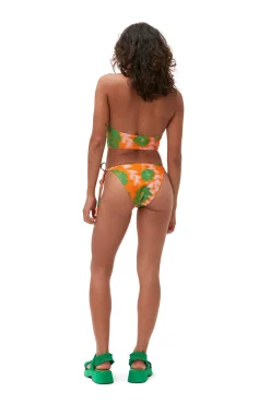 Cheap GANNI Recycled Printed String Bikini Briefs Vibrant Orange