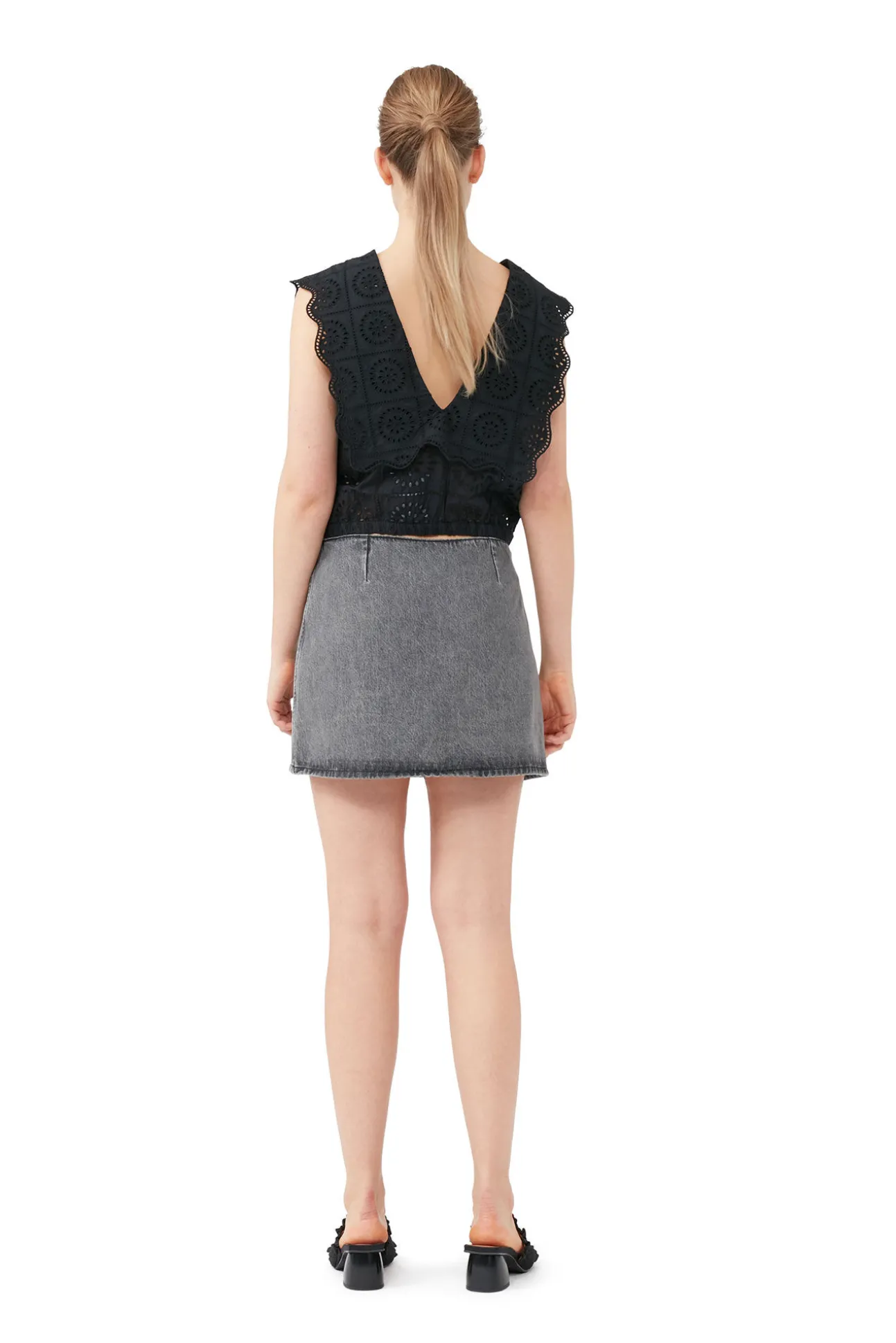 Best Sale GANNI Rhythm-Kragen-Top Mit Lochstickerei Black