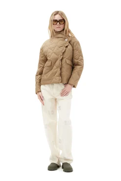 Hot GANNI Ripstop-Steppjacke Mit Ruschensaumen Petrified Oak