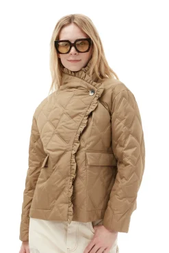 Hot GANNI Ripstop-Steppjacke Mit Ruschensaumen Petrified Oak