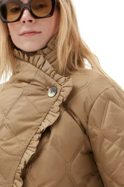 Hot GANNI Ripstop-Steppjacke Mit Ruschensaumen Petrified Oak