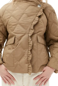 Hot GANNI Ripstop-Steppjacke Mit Ruschensaumen Petrified Oak
