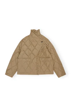 Hot GANNI Ripstop-Steppjacke Mit Ruschensaumen Petrified Oak