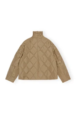 Hot GANNI Ripstop-Steppjacke Mit Ruschensaumen Petrified Oak
