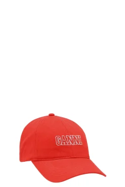 Outlet GANNI Rot Bestickte Logo-Kappe Fiery Red